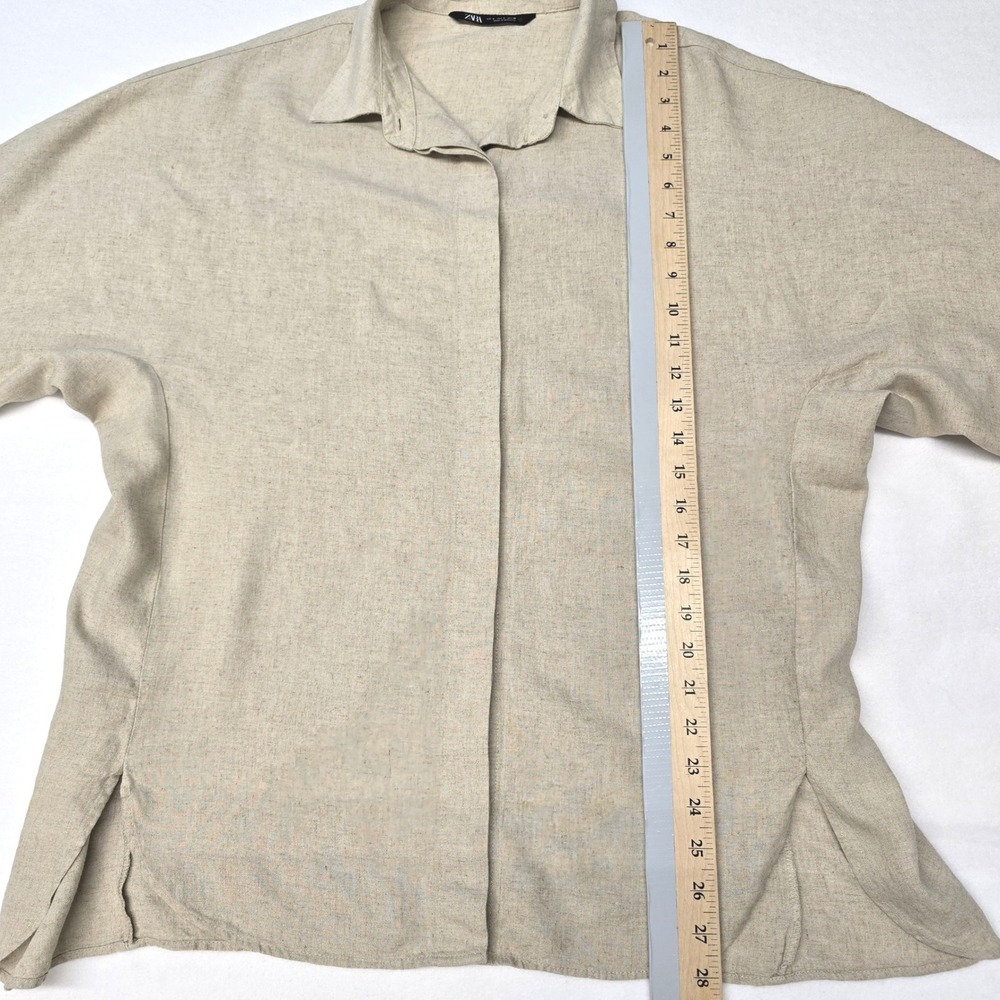 ZARA Linen Blend Short Sleeve Button Up Shirt Beige Cream Womens Small L Utility - Picture 11 of 15